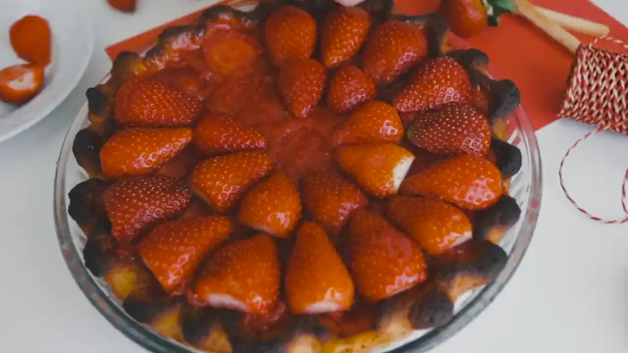 Hände legen frische Erdbeeren im Kreis auf eine Torte